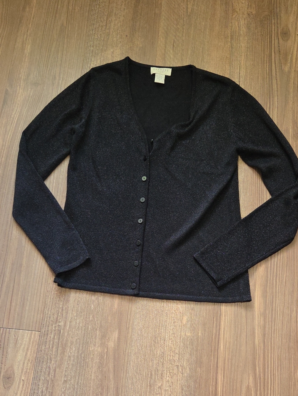 Express Black V-Neck Button Shimmer Cardigan Sweater